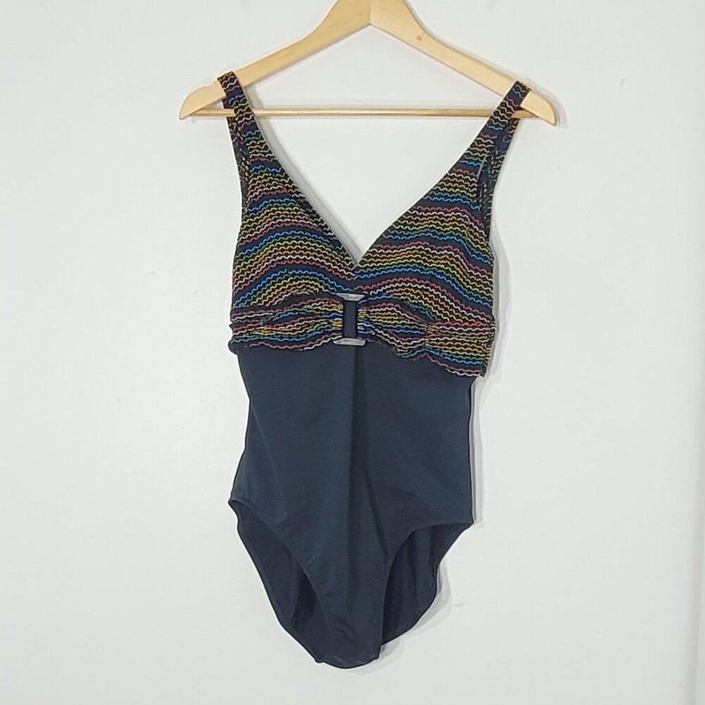 Baltex Women's Multicolor Patterned Sleeveless Bottom One-Piece Swimsuit Size 14